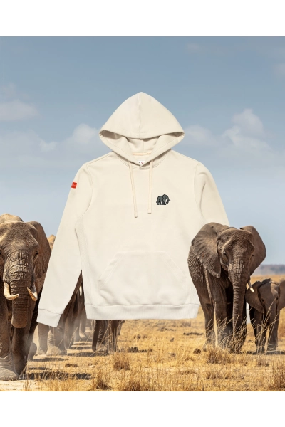 Bluza męska Basic z kapturem ze słoniem afrykańskim - off white